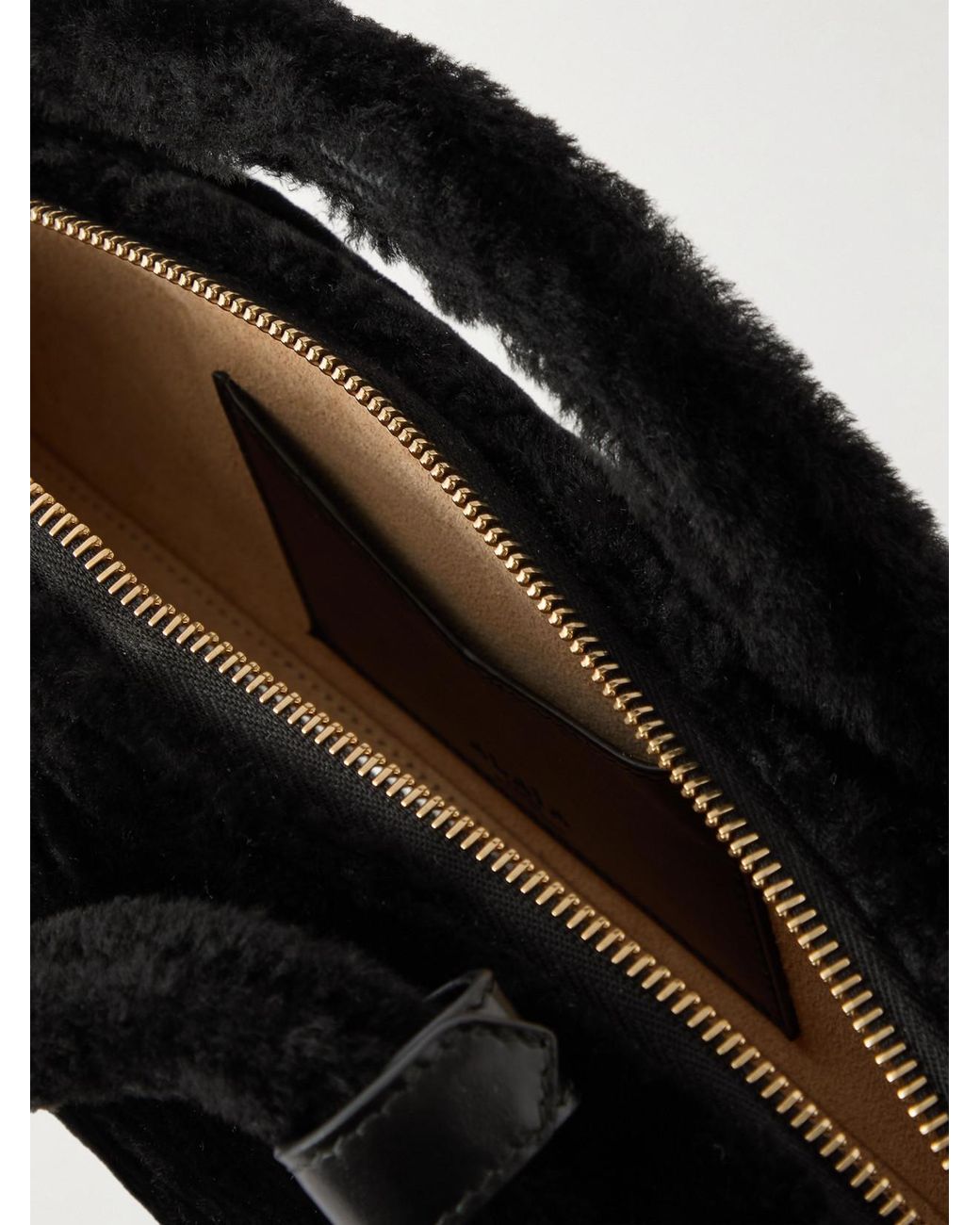 Alaïa Black Le Teckel Leather-Trimmed Shearling Clutch