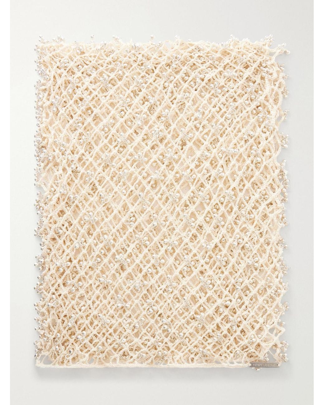Yoshita 1967 Natural Embellished Crochet-Knit Cotton Scarf