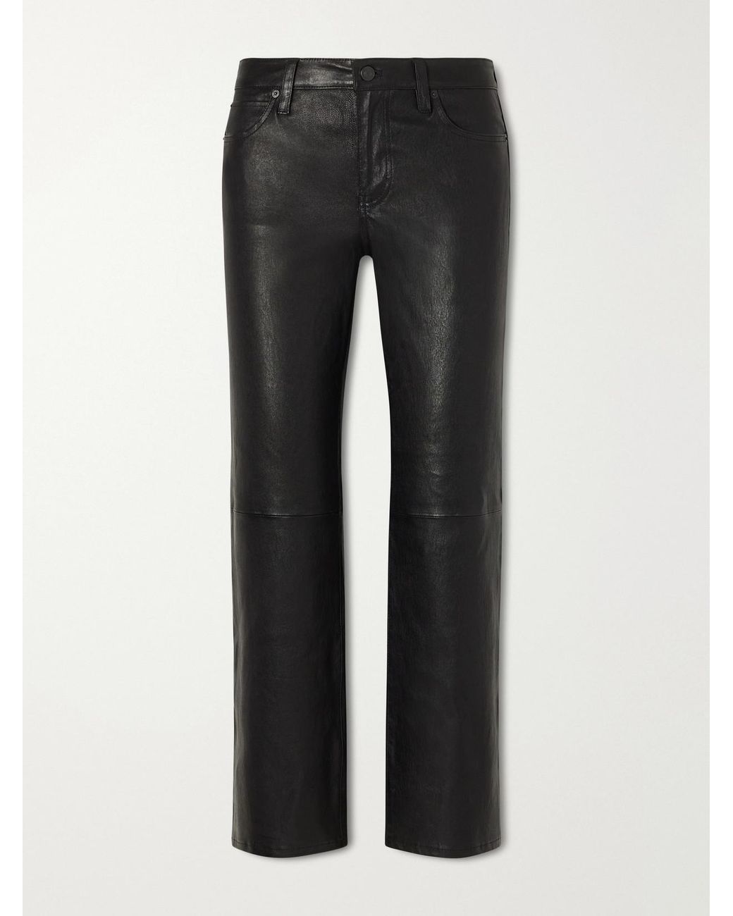 FRAME Black The Cigarette Low-Rise Straight-Leg Leather Pants
