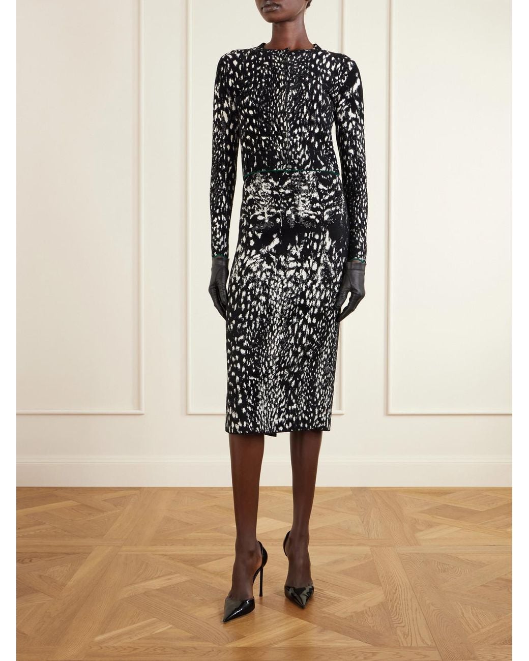 Tom Ford Black Animal-Jacquard Velvet Midi Skirt