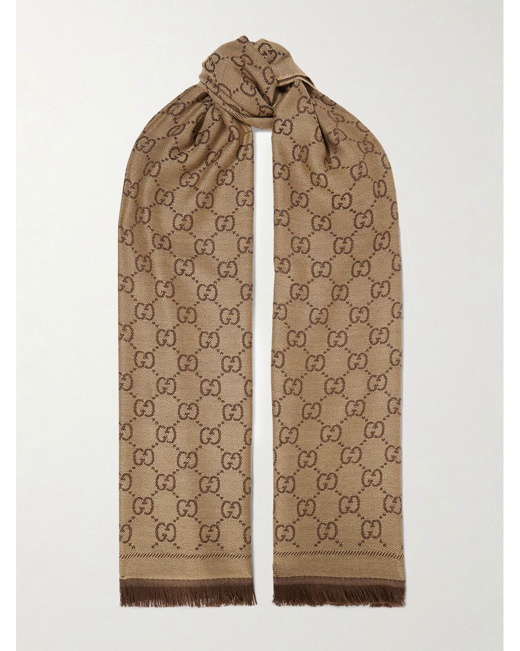Gucci Brown Net Sustain Sten Reversible Fringed Organic Wool-Jacquard Scarf