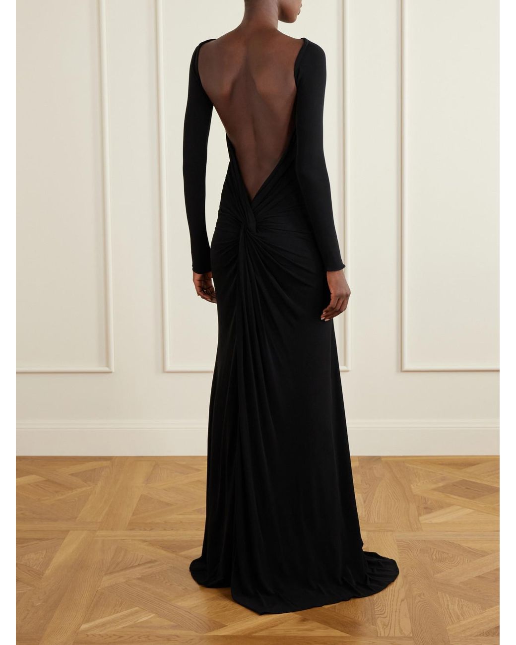 Alex Perry Black Open-Back Jersey Gown