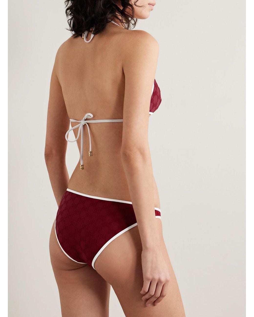 Gucci Red Embellished Flocked Bikini