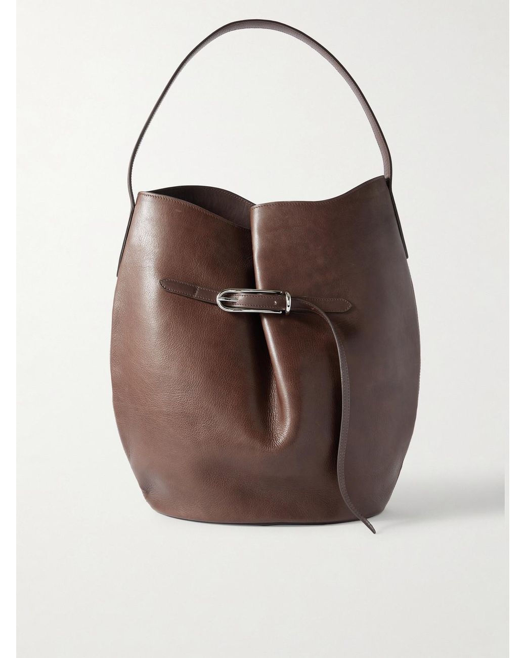 Liffner Brown Buckled Leather Bucket Bag