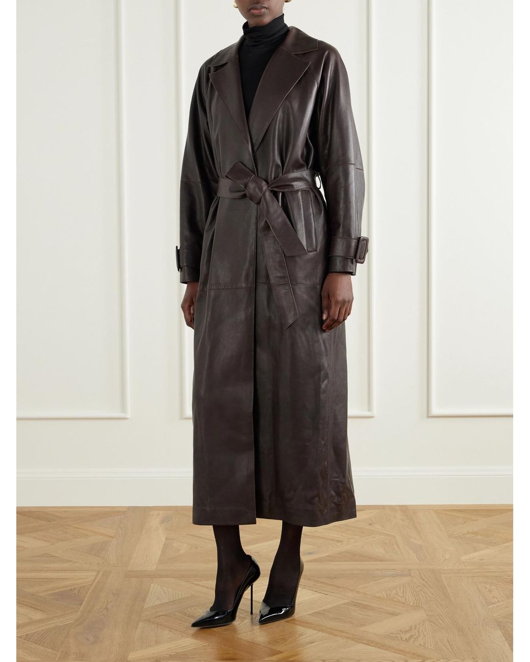 Nour Hammour Black Staley Belted Leather Coat