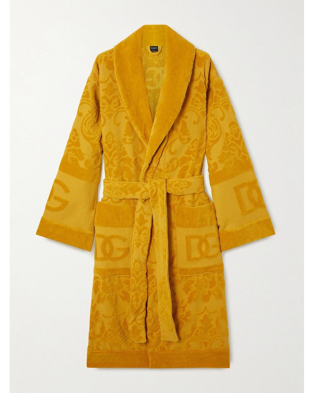 Dolce & Gabbana Yellow Cotton-Terry Jacquard Robe