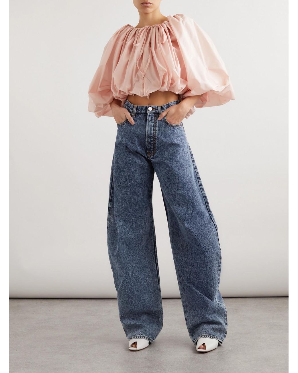 Alaïa Blue Acid-Wash High-Rise Barrel-Leg Jeans