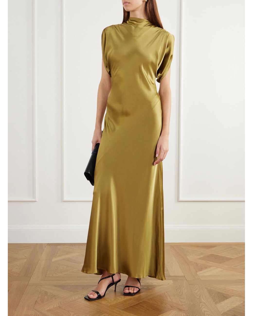 Abadia Metallic Quinn Silk-Satin Midi Dress