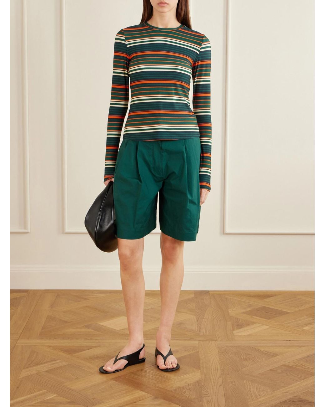 Proenza Schouler Green Mae Striped Stretch-Jersey T-Shirt