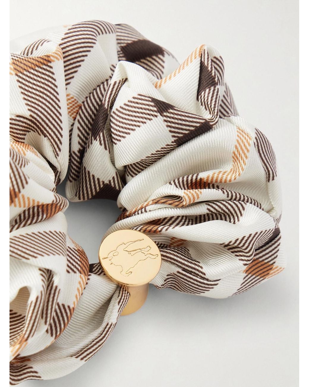 Burberry Natural Embellished Checked Silk-Twill Scrunchie
