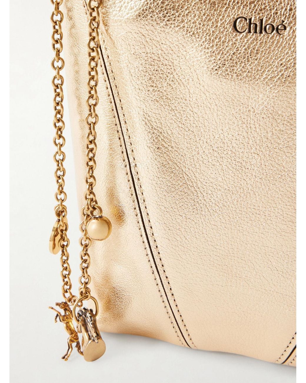 Chloé Natural Spin Small Embellished Paneled Textured-Leather Tote