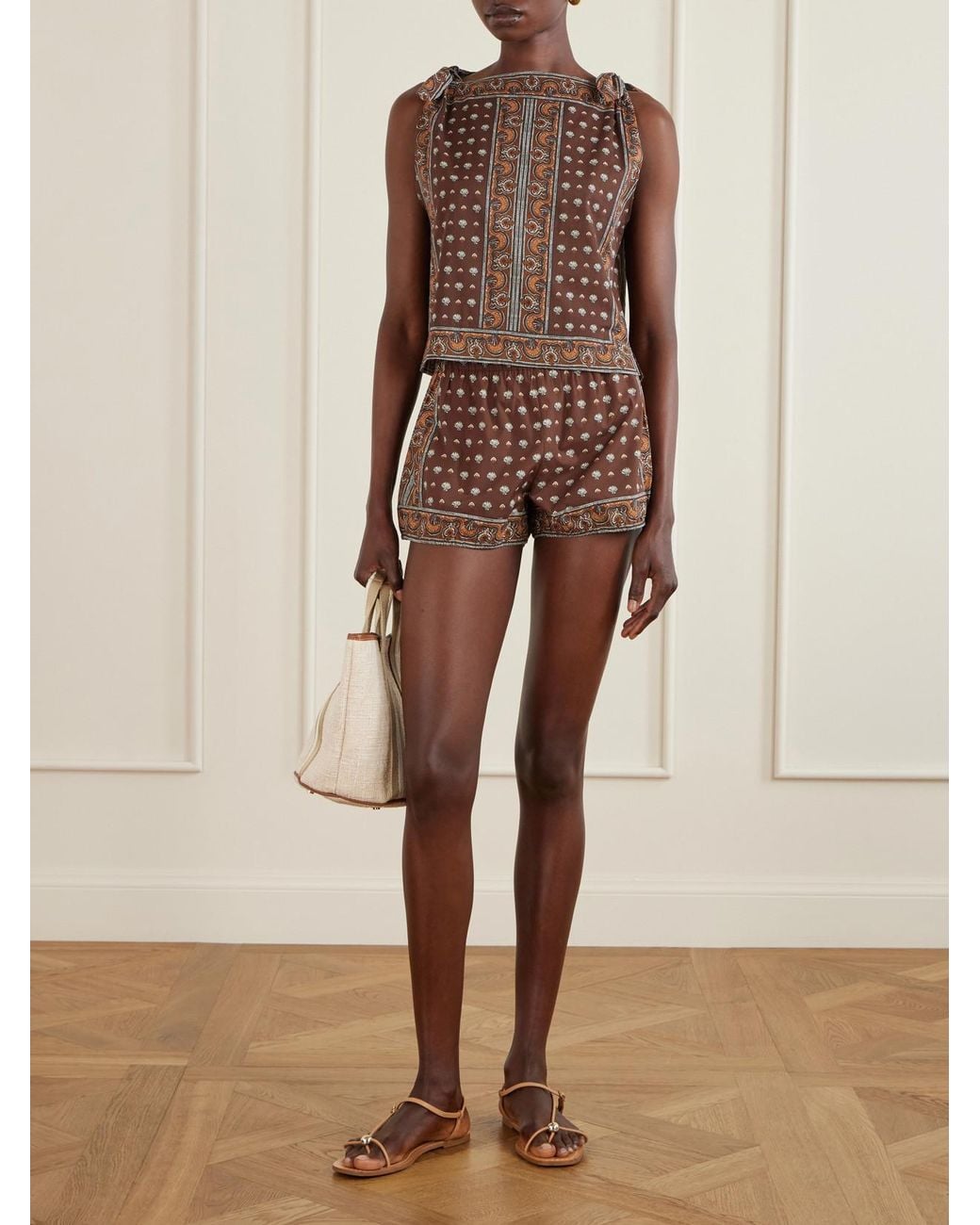 Doen Brown Vienna Printed Cotton Shorts