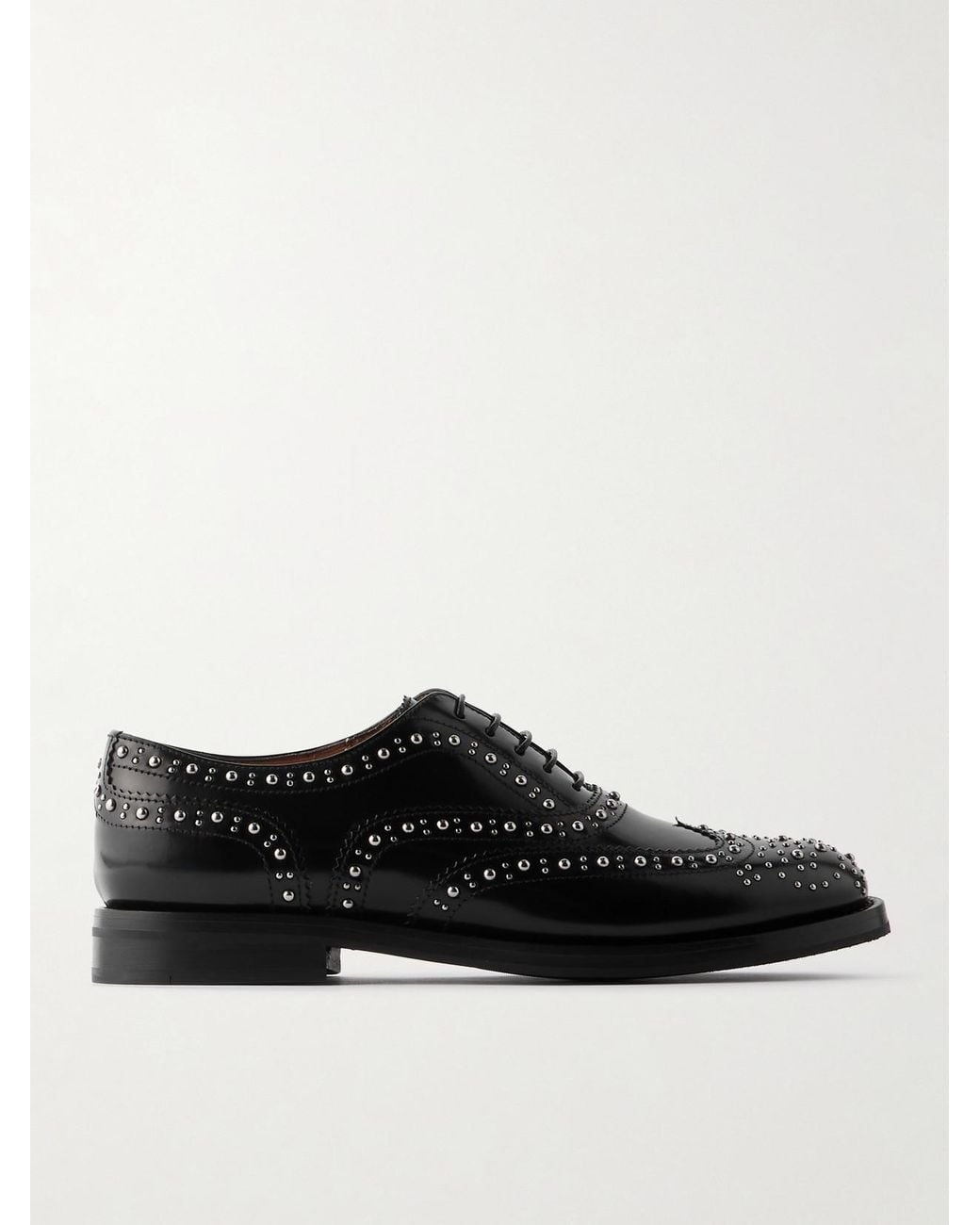 Church's Black Burwood Met Studded Glossed-Leather Brogues