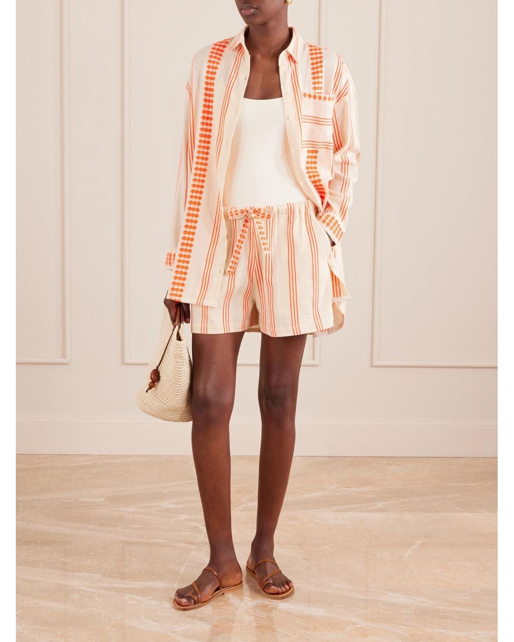Lemlem Pink Safia Striped Cotton Shorts
