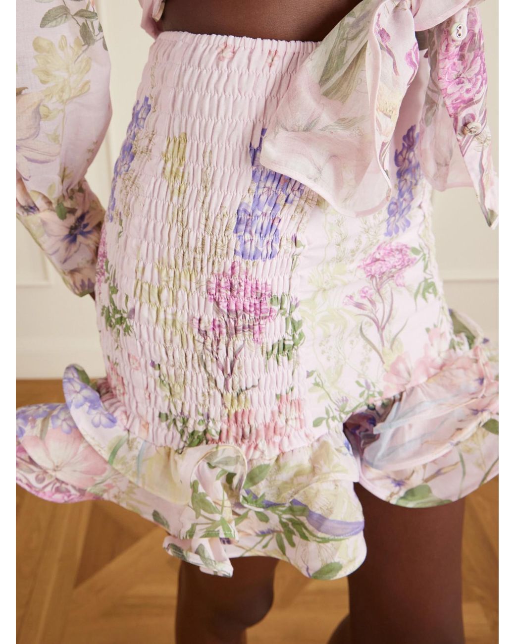 Charo Ruiz Pink Floral Ruffled Cotton-Blend Mini Skirt
