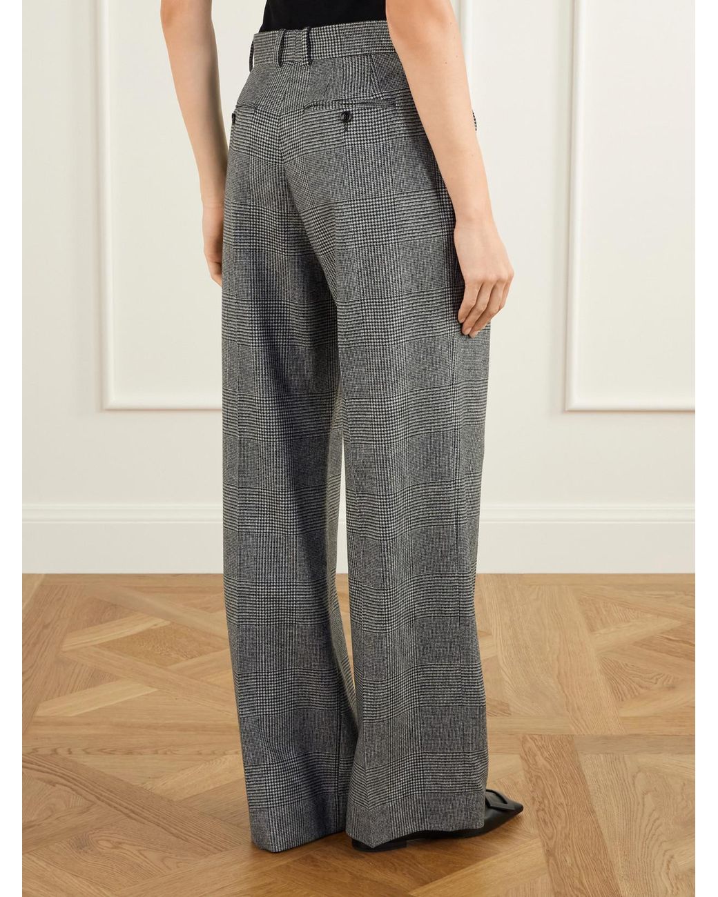 Dolce & Gabbana Gray Pleated Prince Of Wales Wool And Cashmere-Blend Flannel Wide-Leg Pants