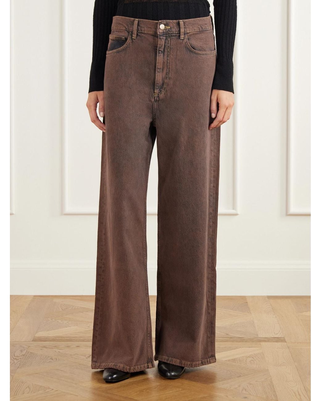 Sanderlak Brown Faded Mid-Rise Wide-Leg Jeans