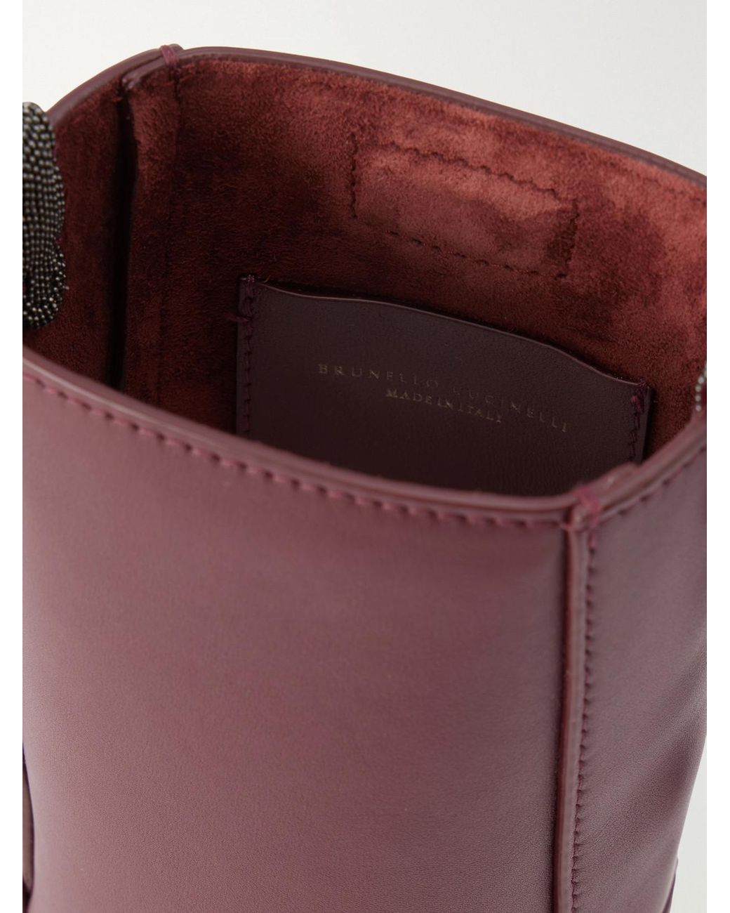 Brunello Cucinelli Purple Bead-Embellished Leather Pouch