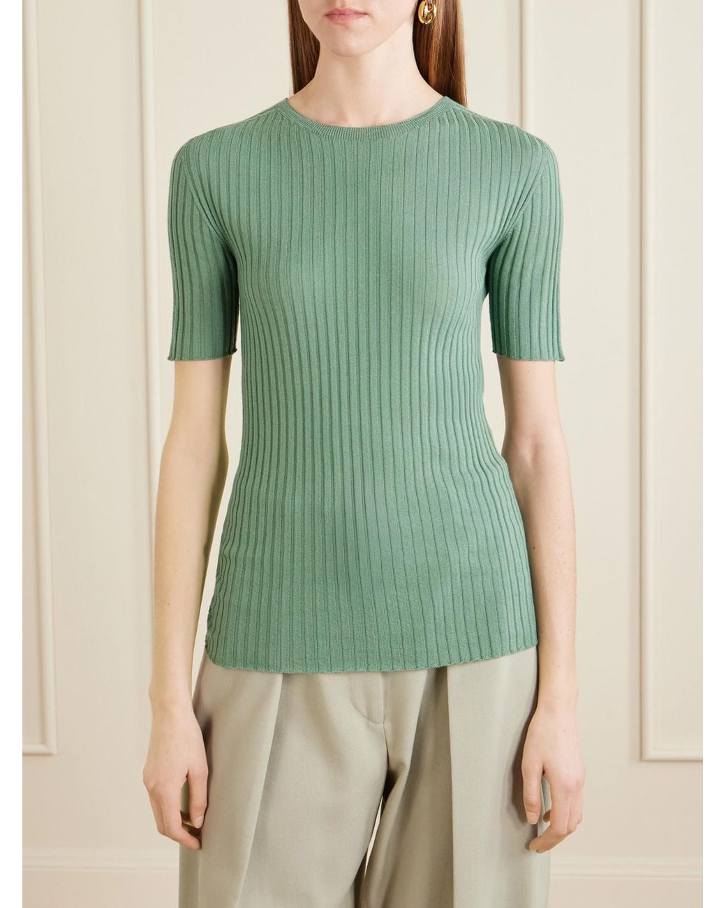 Kallmeyer Green Ribbed-Knit Merino Wool T-Shirt