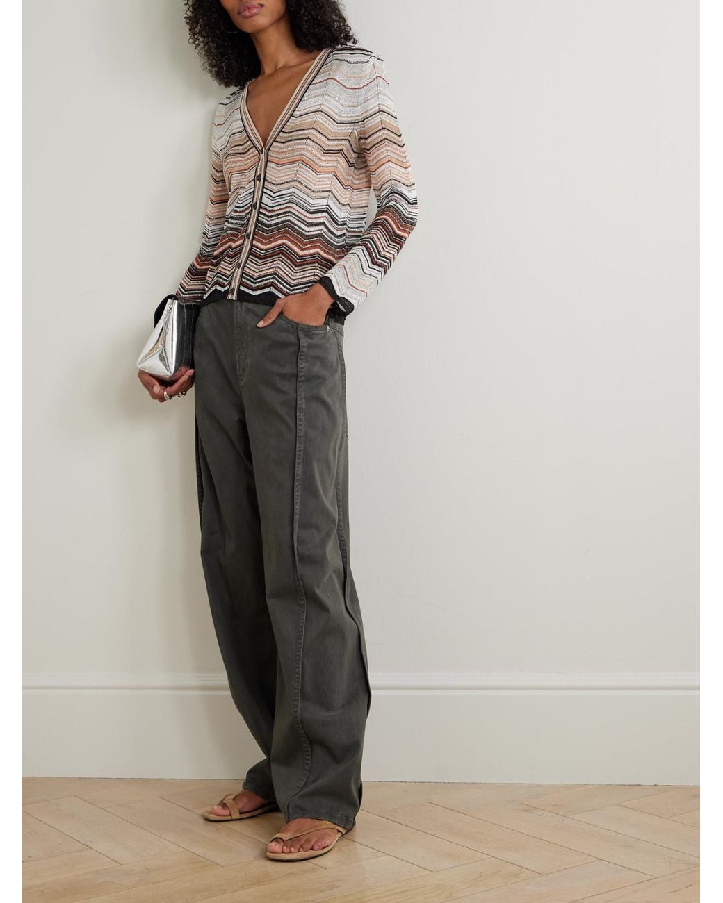 Missoni Gray Sequin-Embellished Striped Metallic Crochet-Knit Cardigan