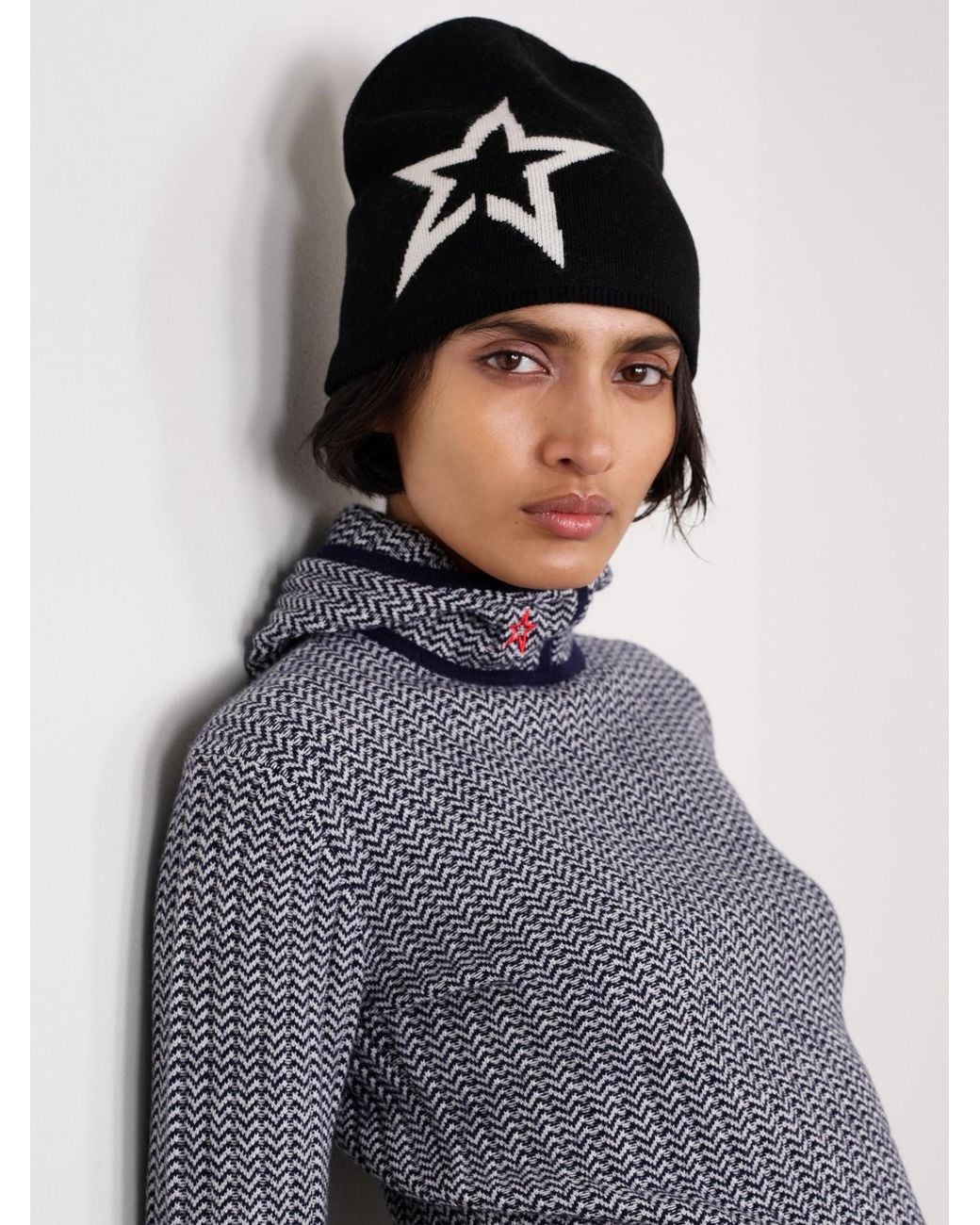 Perfect Moment Black Intarsia Wool-Blend Beanie