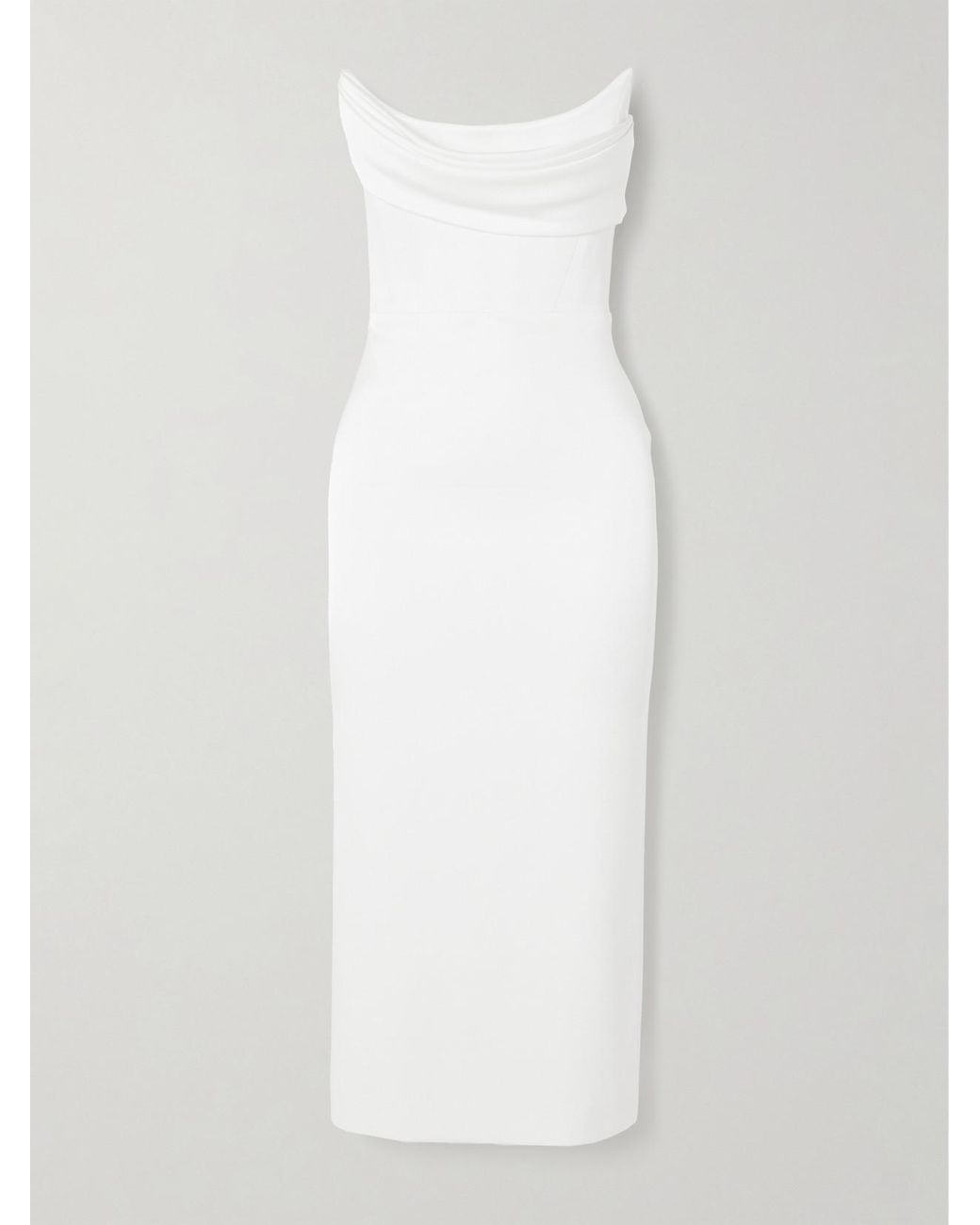 Alex Perry White Strapless Draped Satin-Crepe Midi Dress