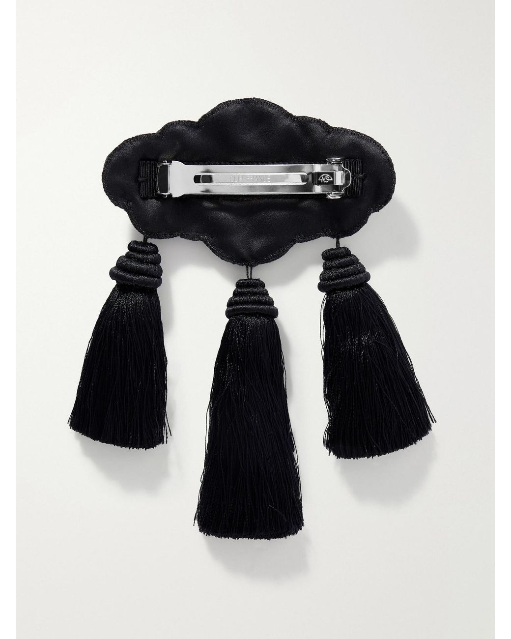 Jennifer Behr Black Olga Tasseled Embroidered Silk Hairclip