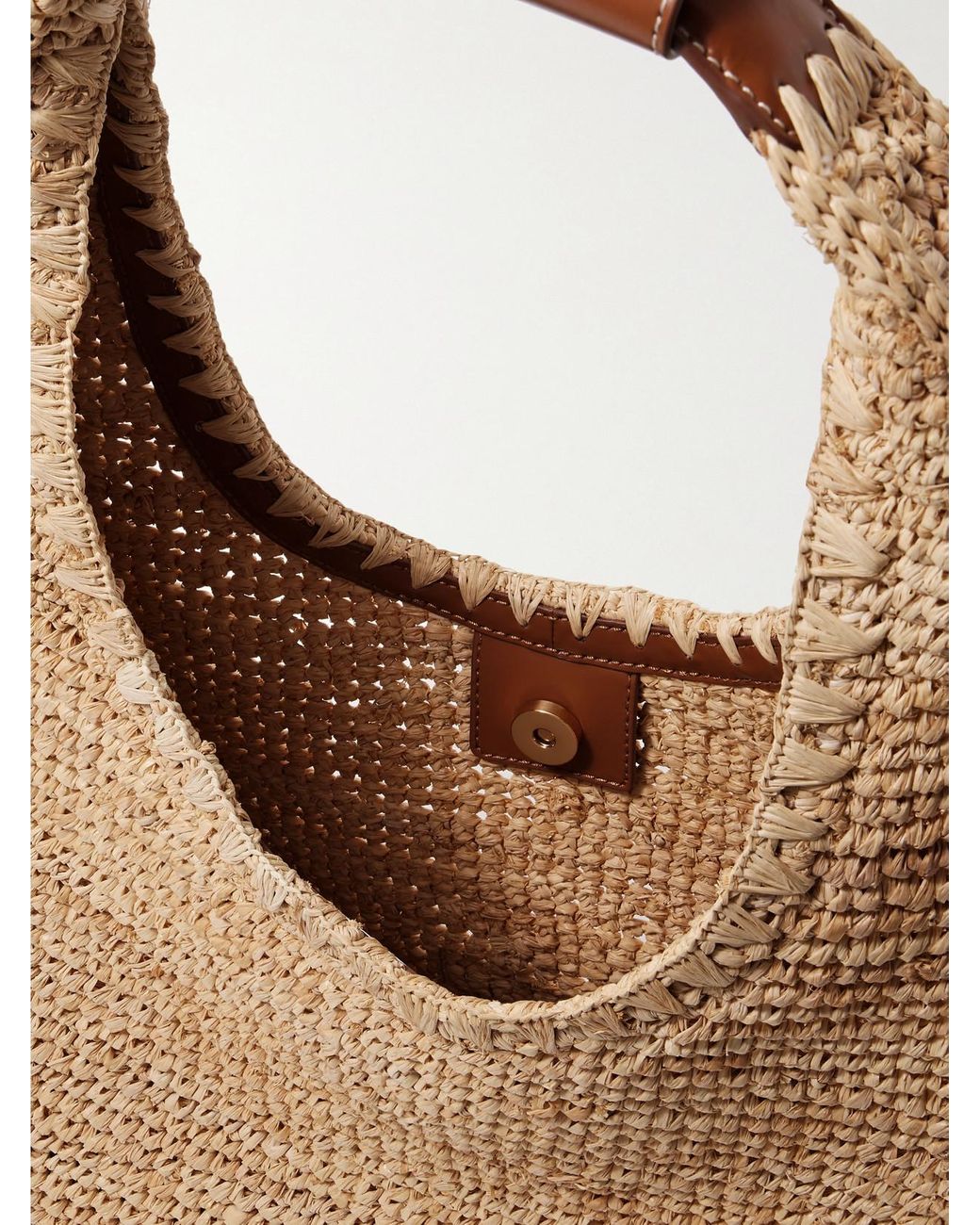Staud Natural Moon Large Leather-Trimmed Raffia Tote