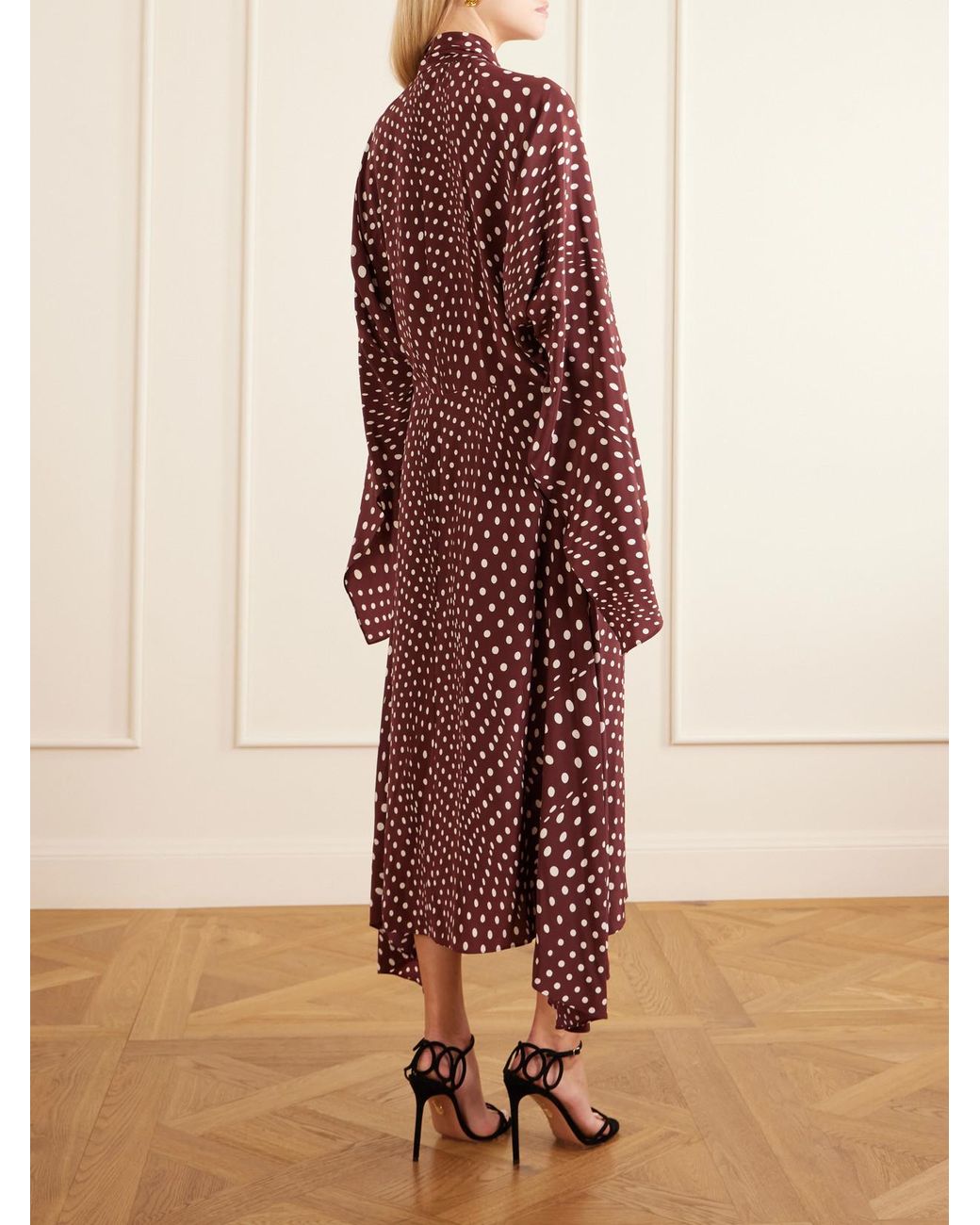 Stella McCartney Red Tie-Detailed Draped Polka-Dot Silk Midi Dress
