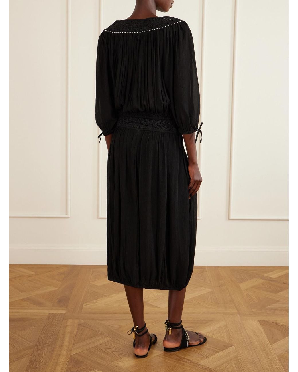 Isabel Marant Black Nelida Lace-Trimmed Silk-Gauze Blouse