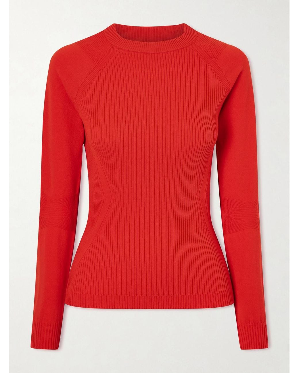 Moncler Red Appliquéd Ribbed-Knit T-Shirt