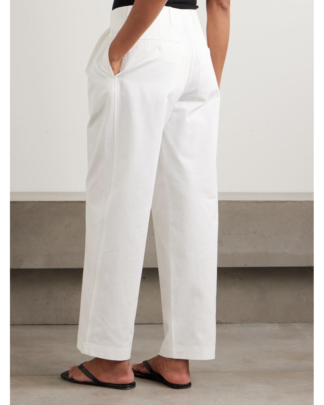 Totême White Pleated Cotton-Twill Wide-Leg Pants