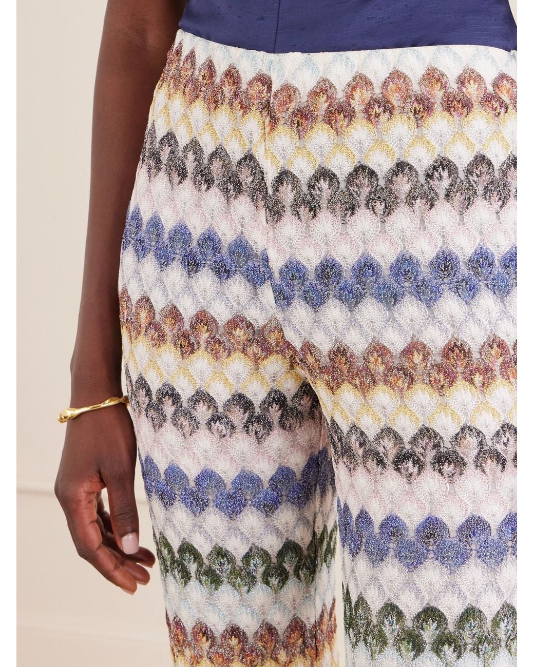 Missoni White Embellished Crochet-Knit Flared Pants