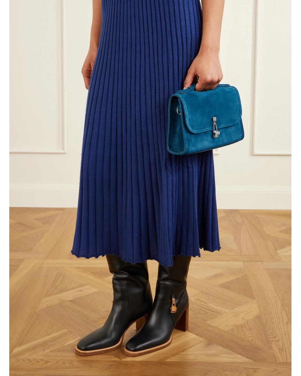 Gabriela Hearst Blue Leonora Small Suede Top-Handle Bag
