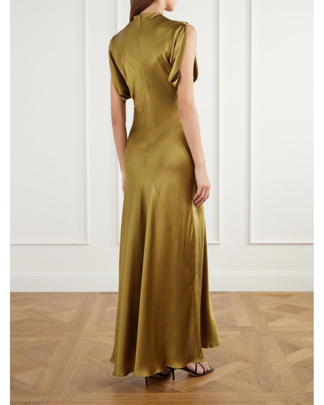 Abadia Metallic Quinn Silk-Satin Midi Dress