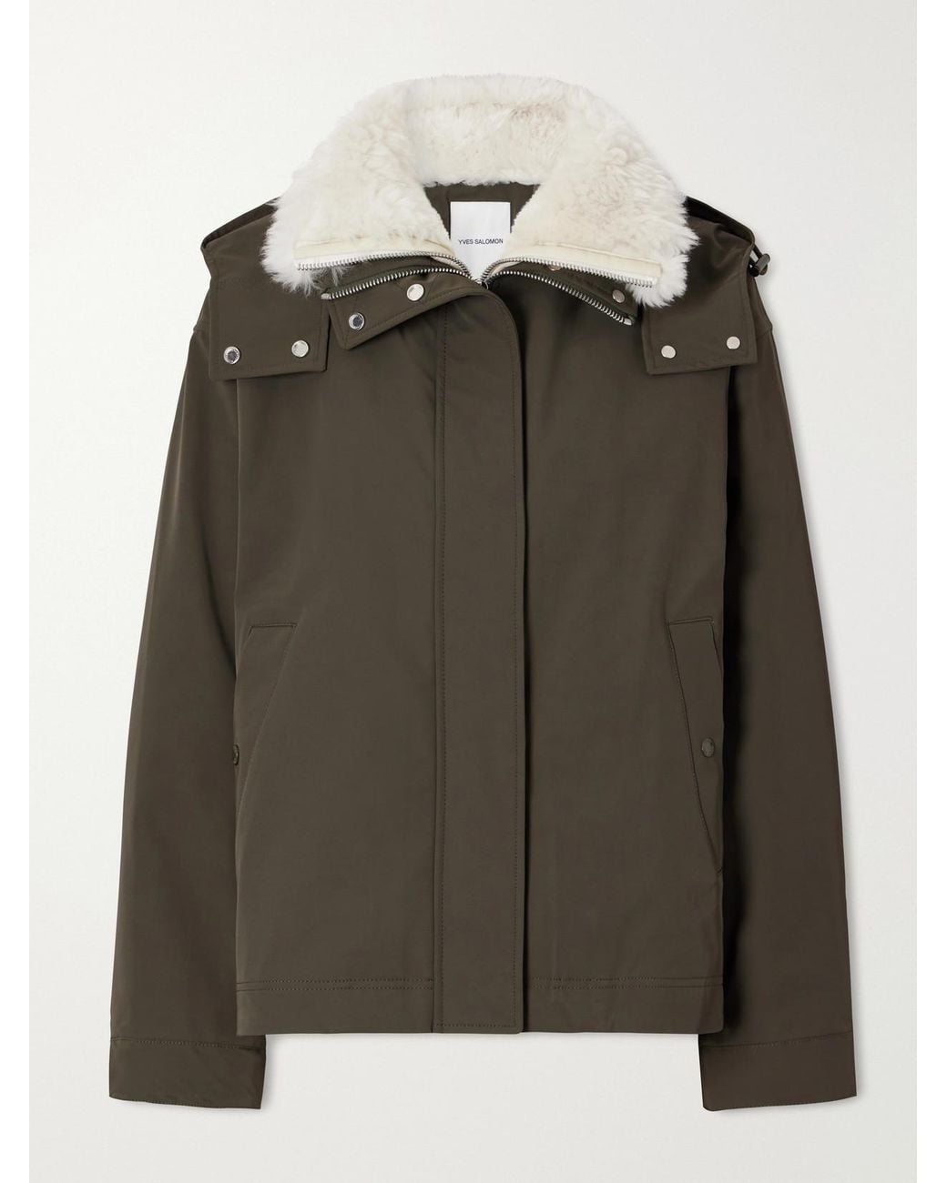 Yves Salomon Green Hooded Padded Shearling-Trimmed Shell Jacket