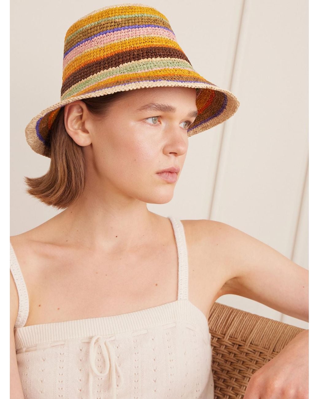 Zimmermann Natural Striped Raffia Bucket Hat