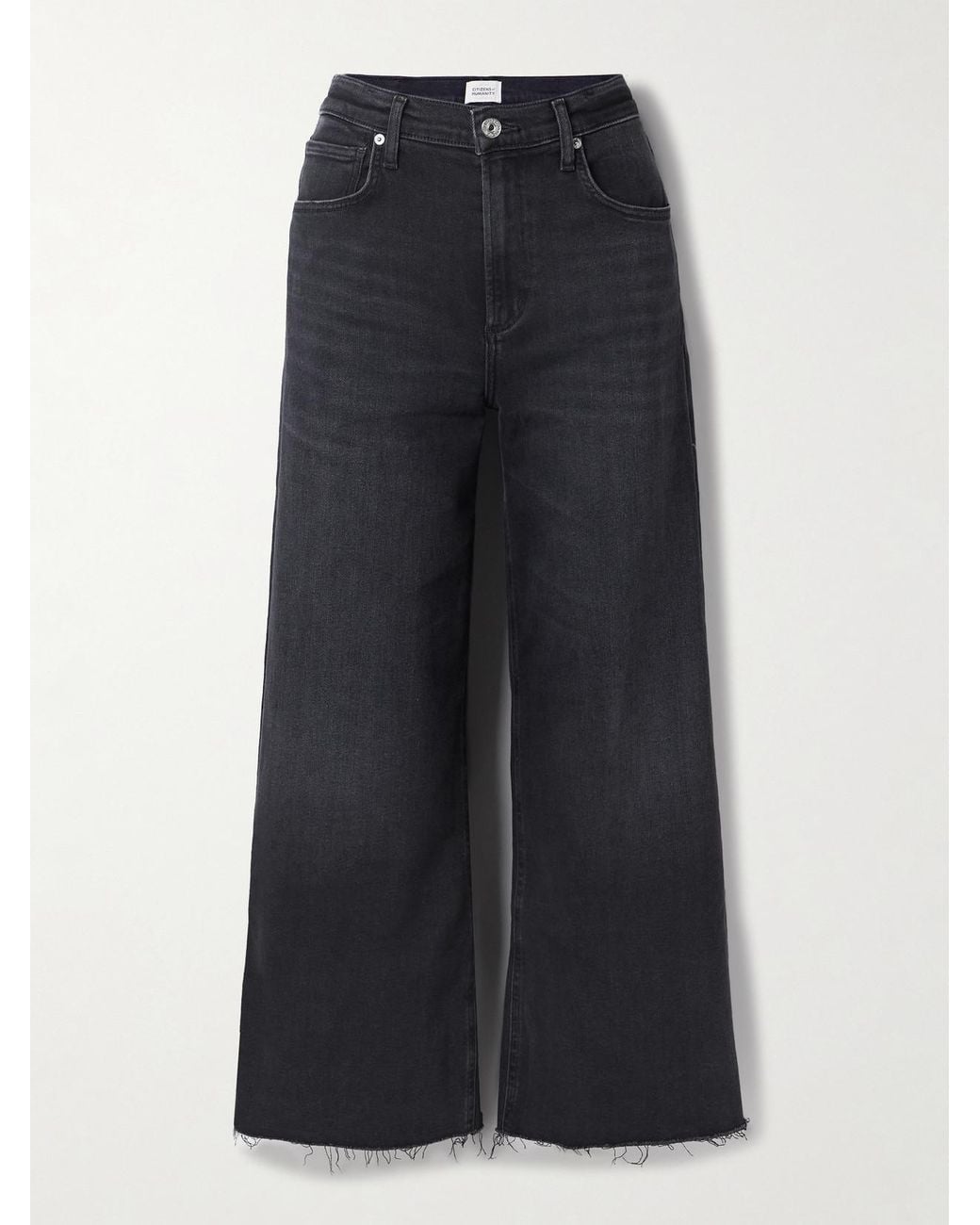 Citizens of Humanity Blue Lyra Frayed Cropped High-Rise Wide-Leg Jeans