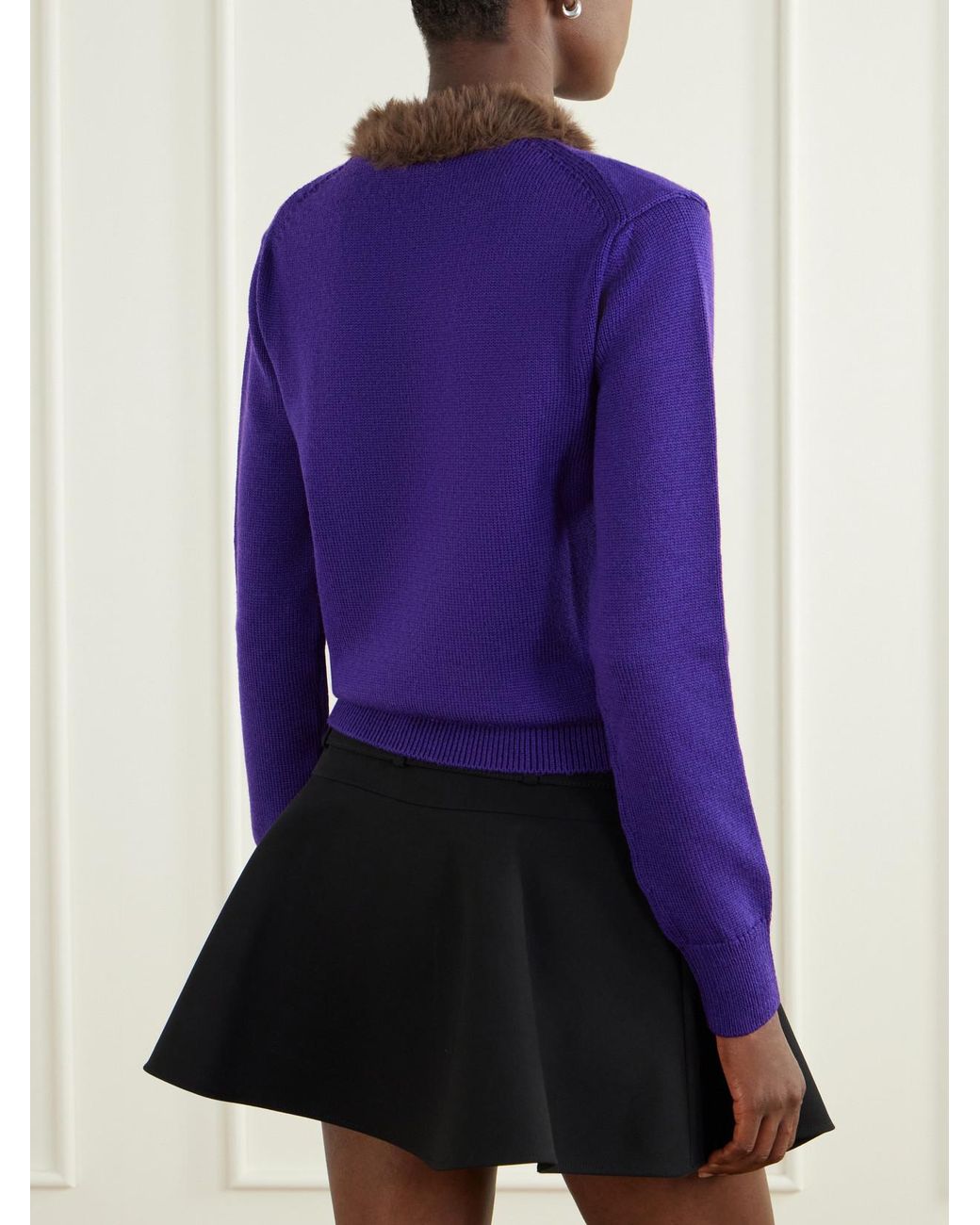 Loewe Purple Plush-Trimmed Ribbed Wool Sweater