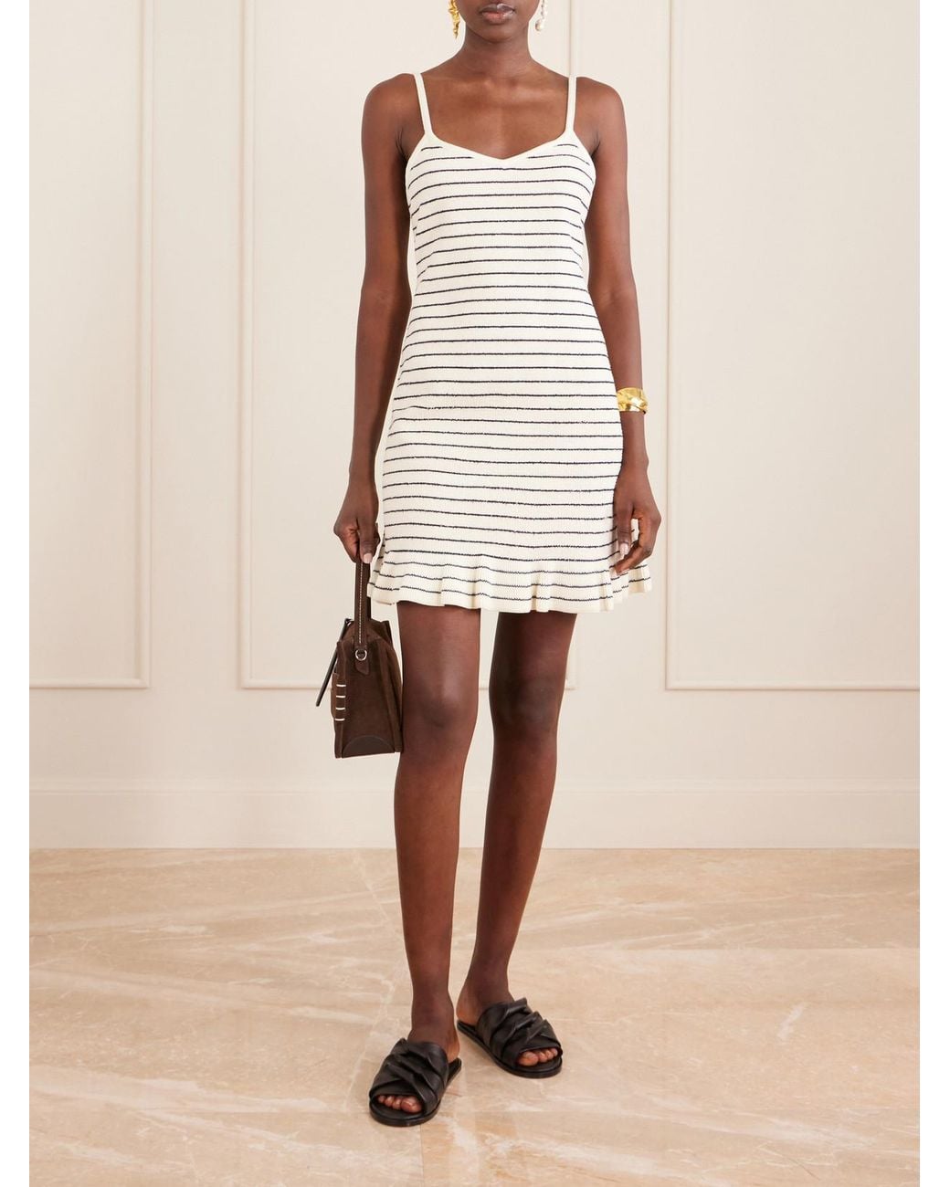J.W. Anderson White Striped Cotton-Blend Terry Mini Dress