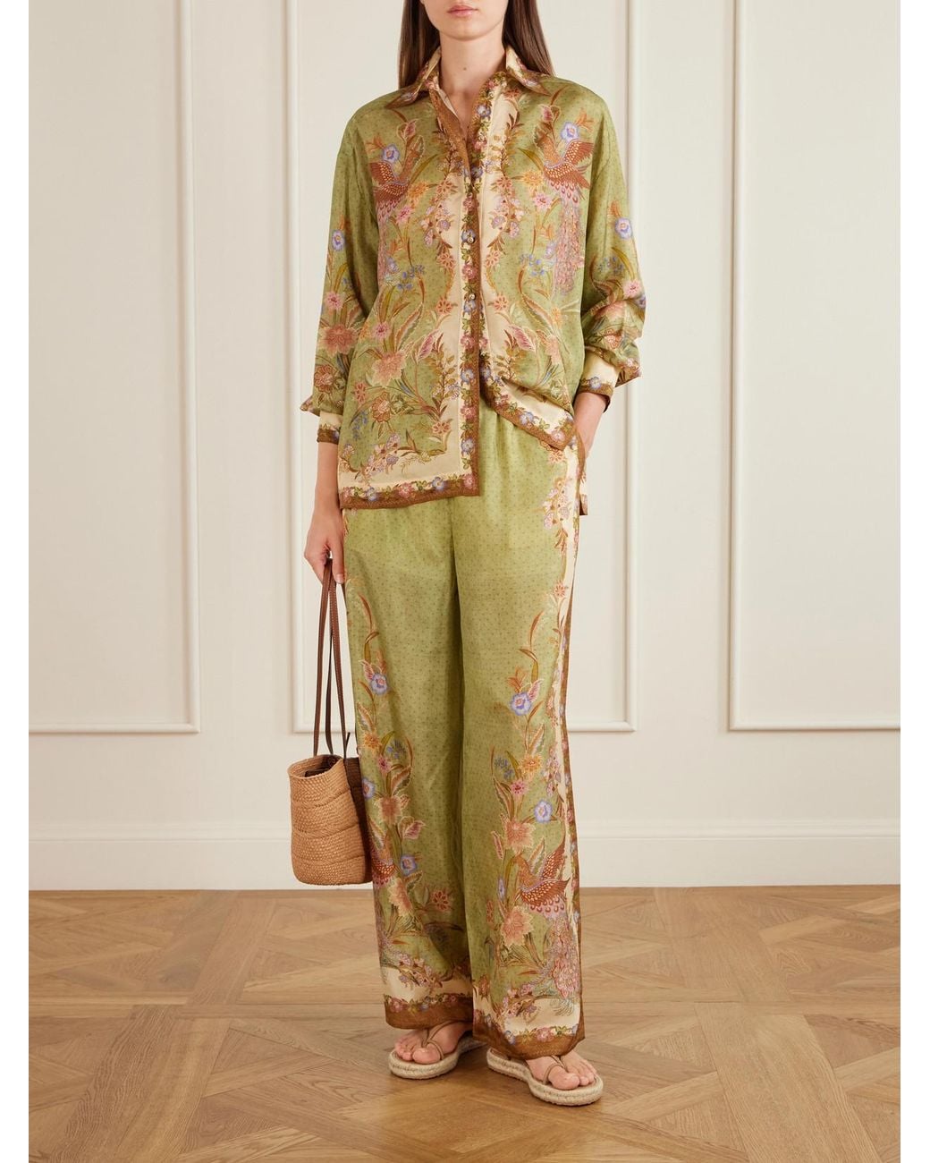Zimmermann Metallic Indra Floral-Print Relaxed Shirt