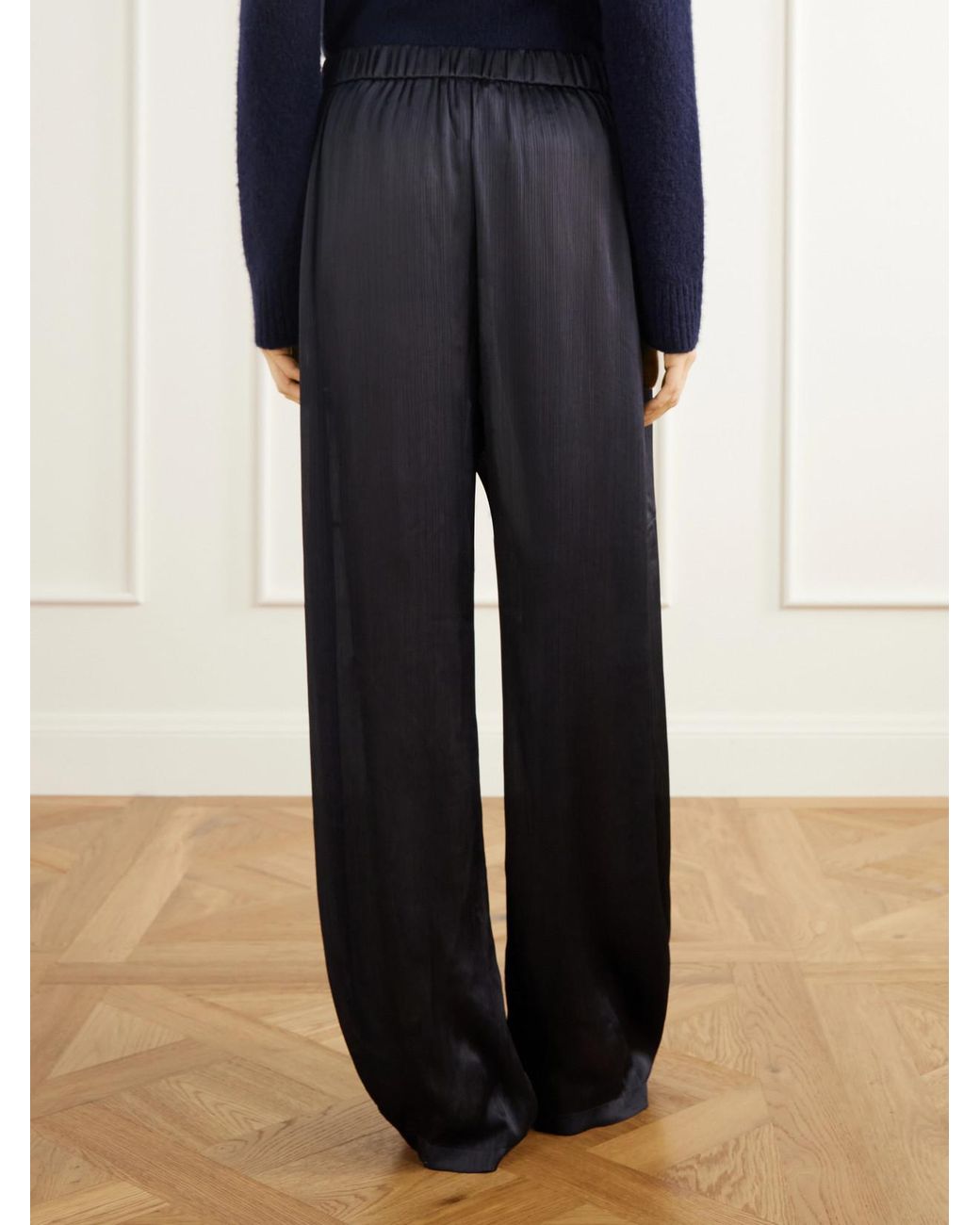 Tibi Blue Winslow Plissé-Satin Wide-Leg Pants