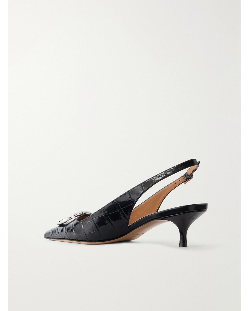Ferragamo Natural Sara 40 Embellished Croc-Effect Leather Slingback Pumps