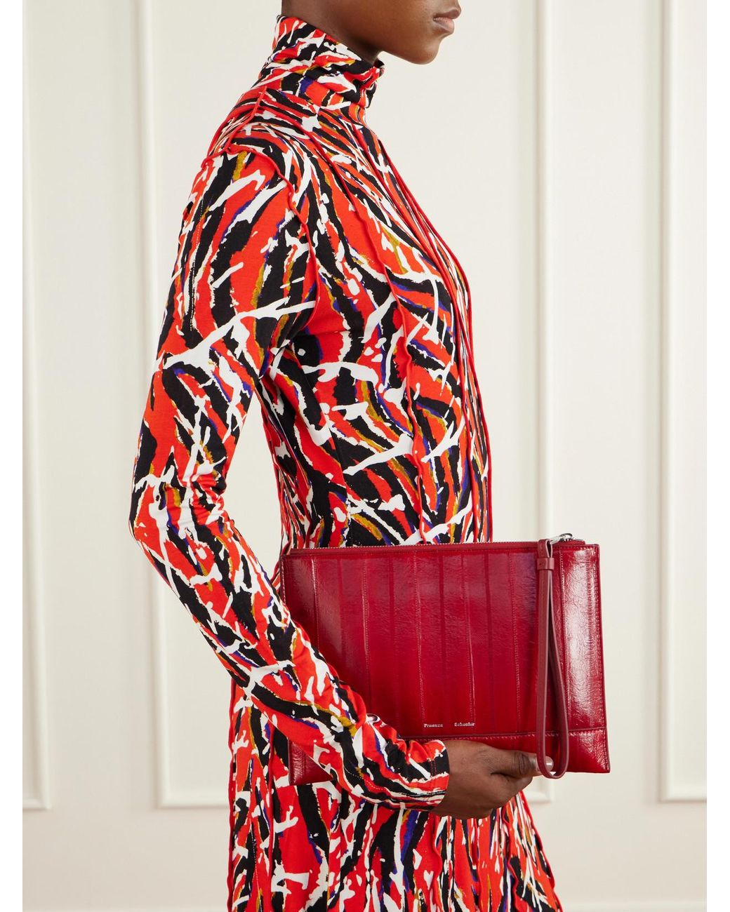 Proenza Schouler Red Leather Intarsia Leather-Trimmed Suede Pouch