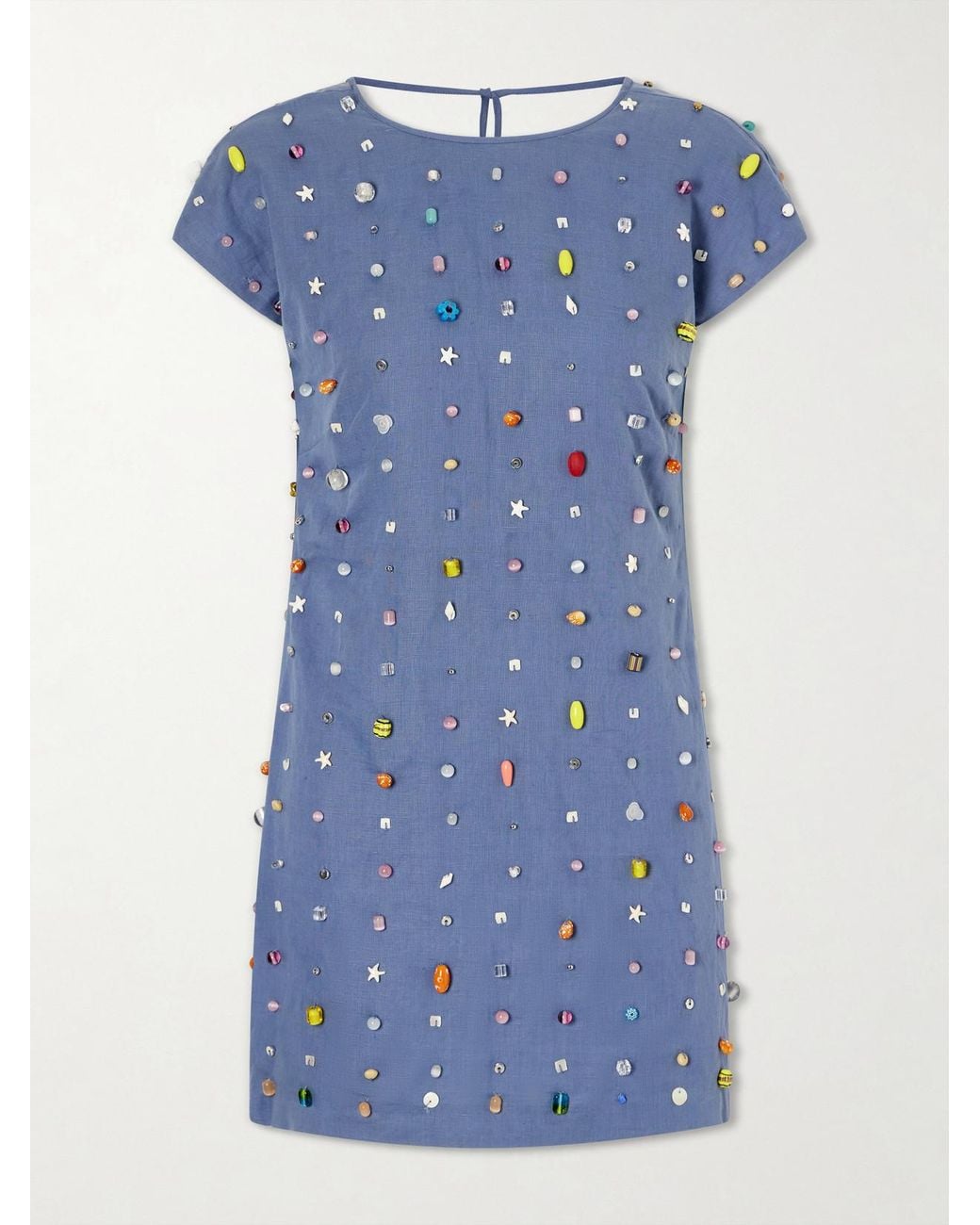 BERNADETTE Blue Anne Appliquéd Cotton And Linen-Blend Mini Dress