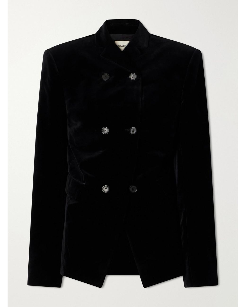 Khaite Black Rolo Double-Breasted Cotton-Blend Velvet Blazer