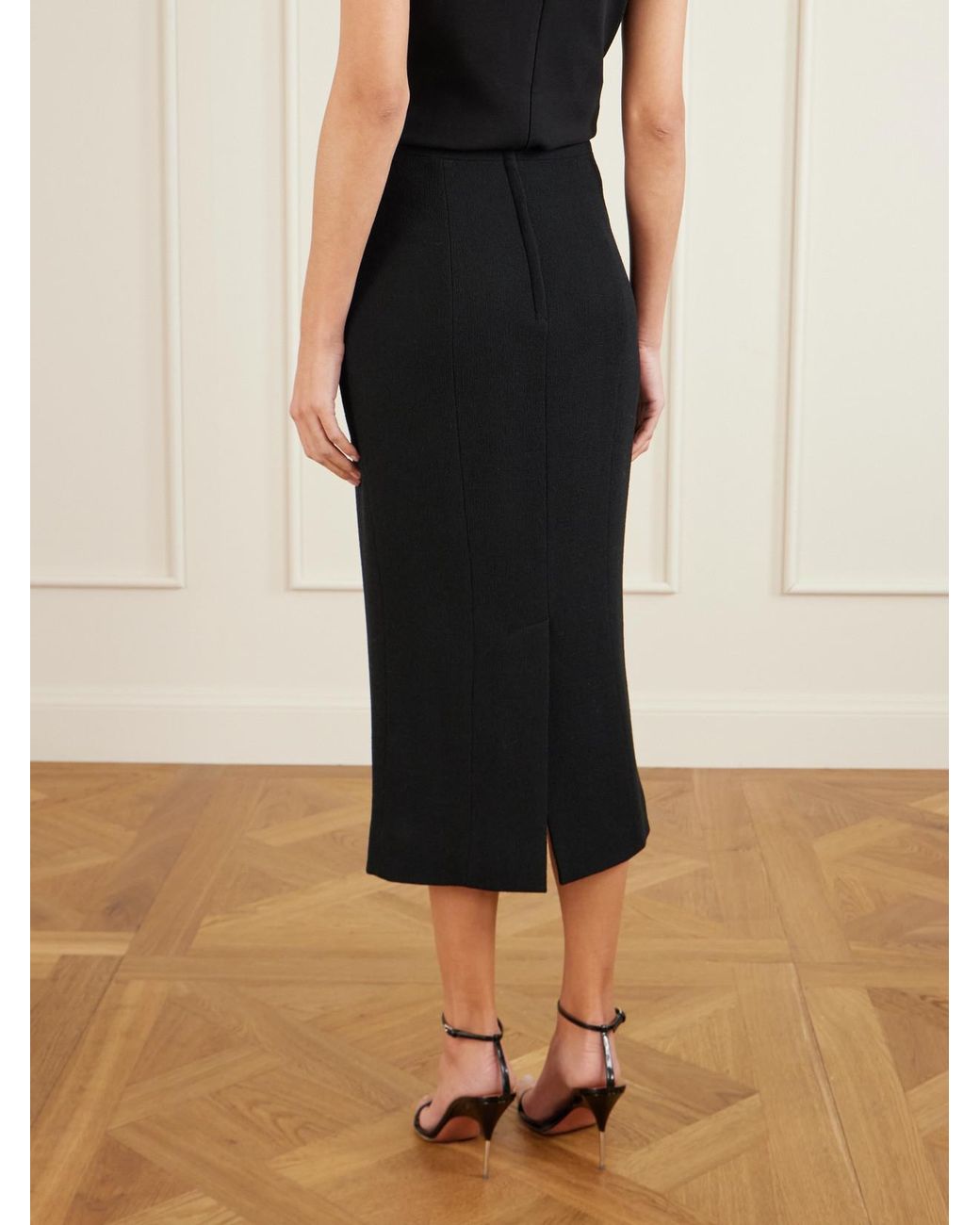 Dolce & Gabbana Black Textured-Wool Midi Skirt