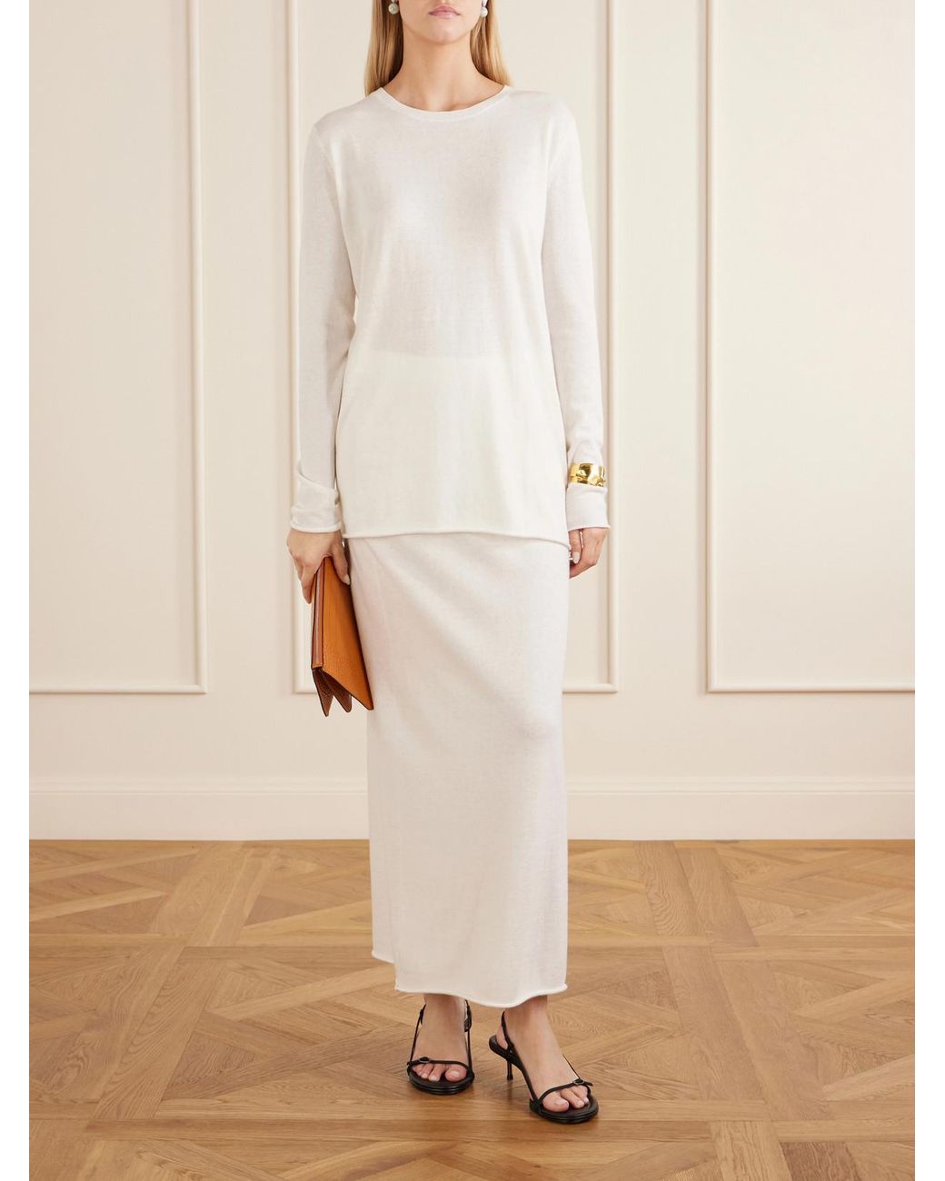 Lisa Yang White Maurie & Charlotta Cotton And Cashmere-Blend Sweater And Maxi Skirt Set
