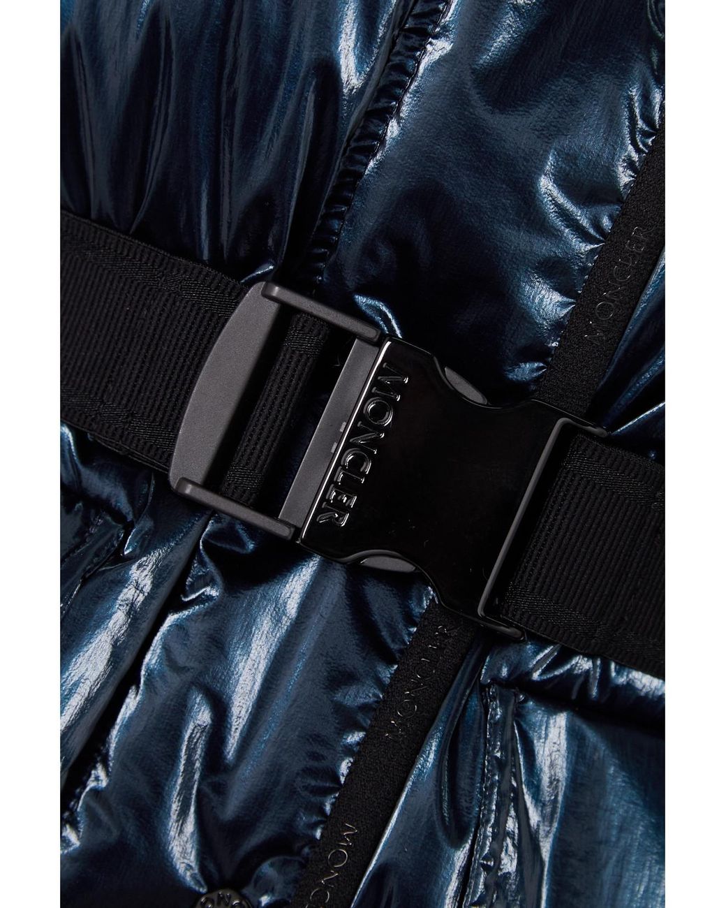 Moncler Blue Herault Hooded Quilted Padded Glossed-Shell Down Coat