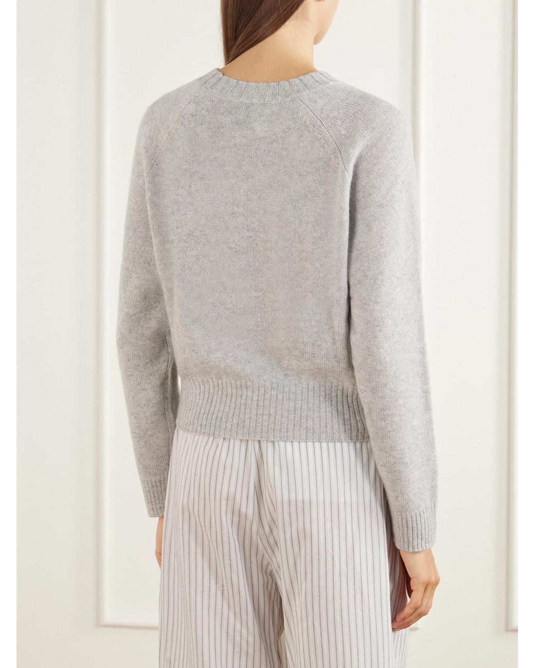 Allude White Rib-Trimmed Cashmere Sweater